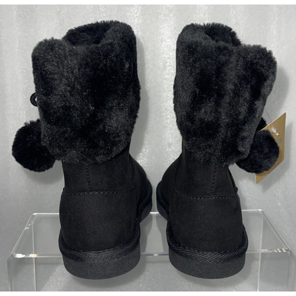 Thereabouts Willa Flat Heel Black Winter Boots Faux Fur Girls Size 12 NEW - Picture 9 of 16